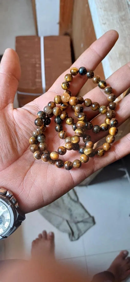 टायगर आय पिवळ्या रंगाचा क्रिस्टल हीलिंग स्टोन ब्रेसलेट